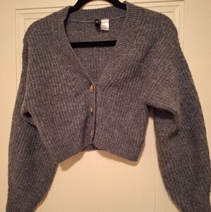 Grey cropped cardigan/ button up sweater, size XS, long sleeved